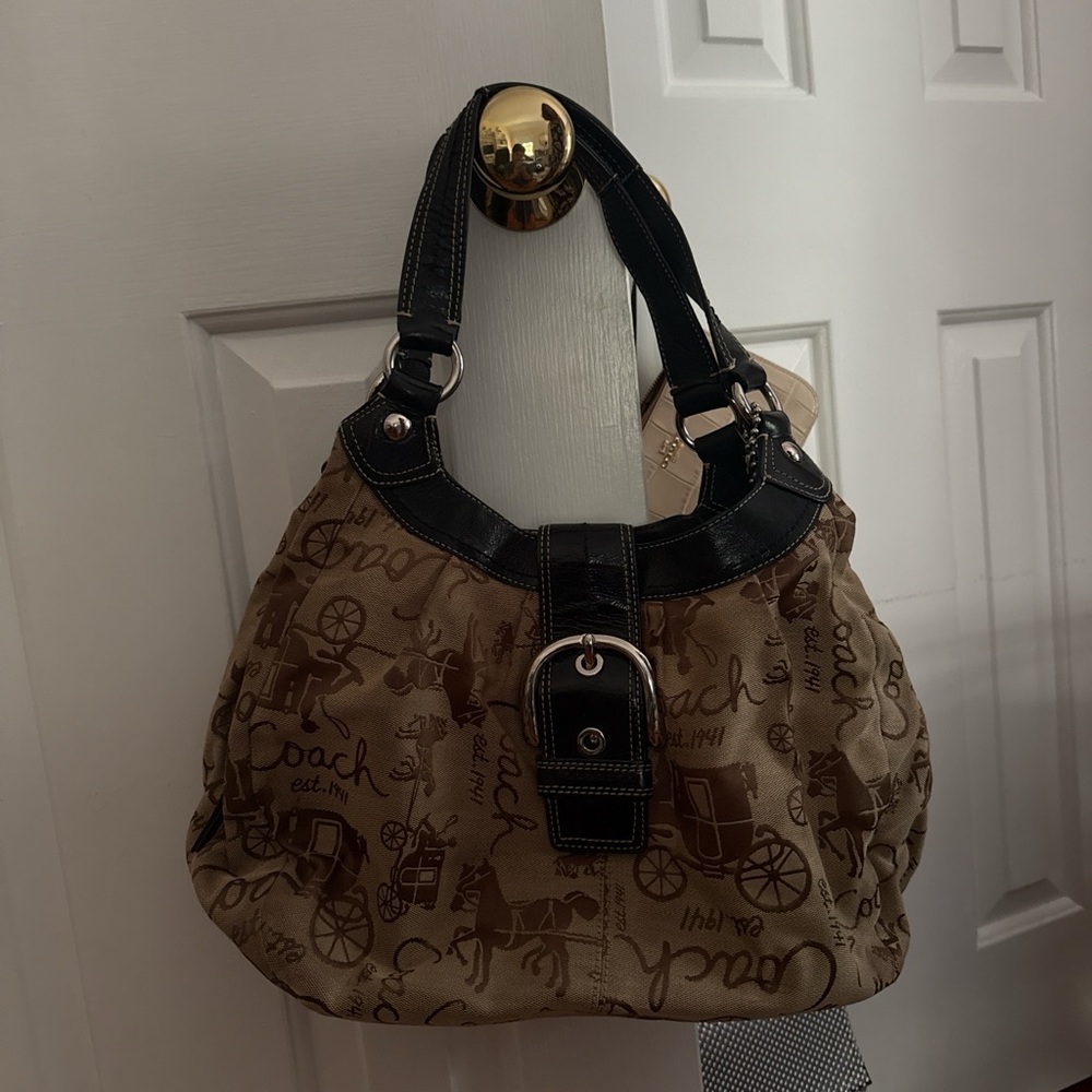 Coach Tan and Black Shoulder Bag